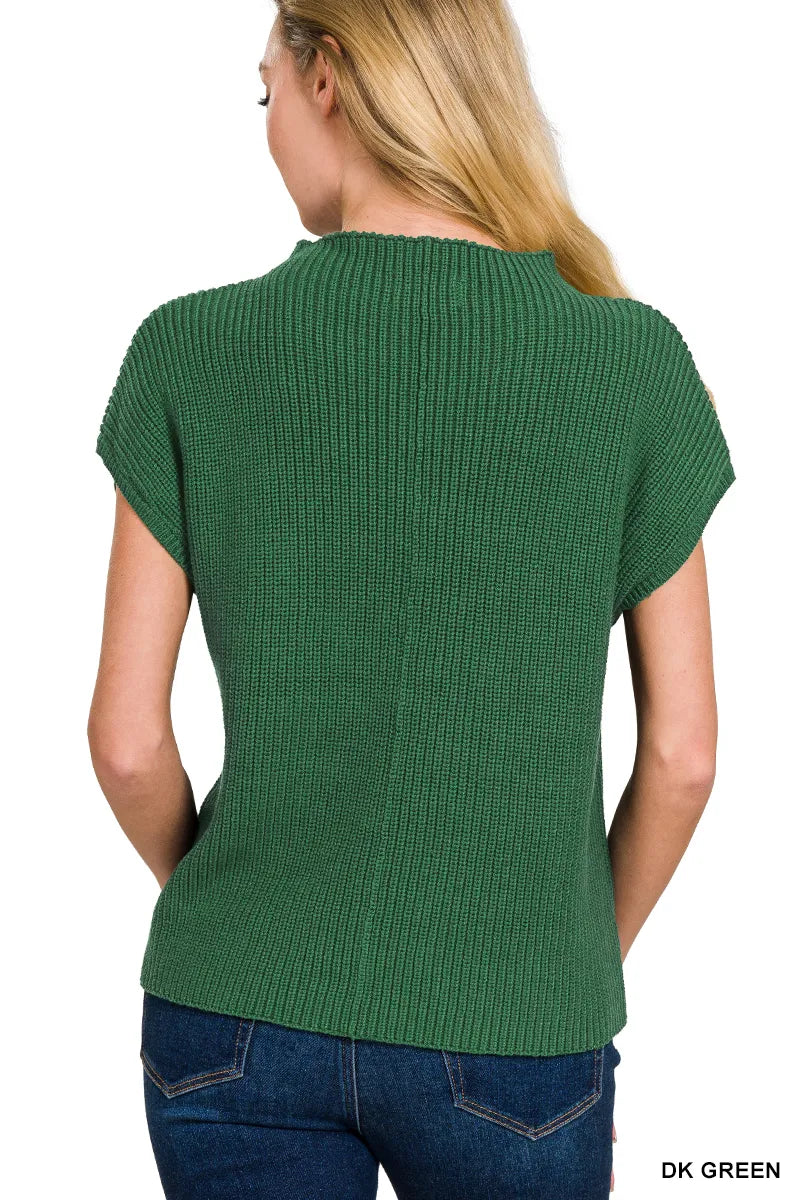 Zenana Mock Neck Short Sleeve Sweater