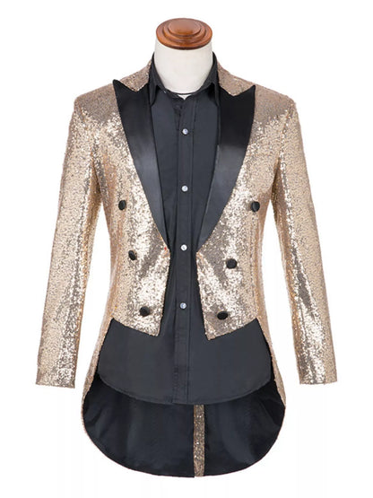 Men's Plus Size Sequin Button Up Long Sleeve Tailcoat Blazer