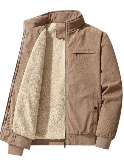 Men's Plus Size Full-Zip Bomber Corduroy Jacket with Sherpa Lining