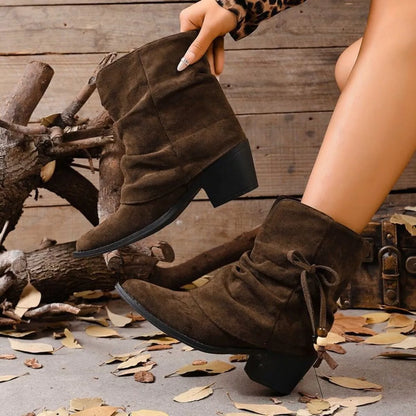Suede Ankle Boots with Bow Accent