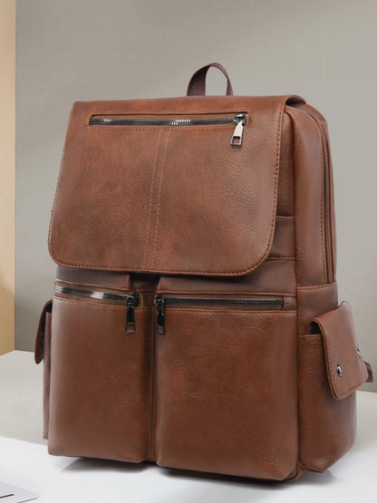 Leather Flapover Backpack Bag