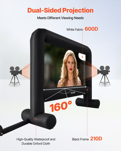 16FT Inflatable Movie Screen, Inflatable Projector Screen With Portable Storage Bag, 16:9 Easy Set Up Movie Projection For Outdoor Backyard, Home Theater, Theme Party