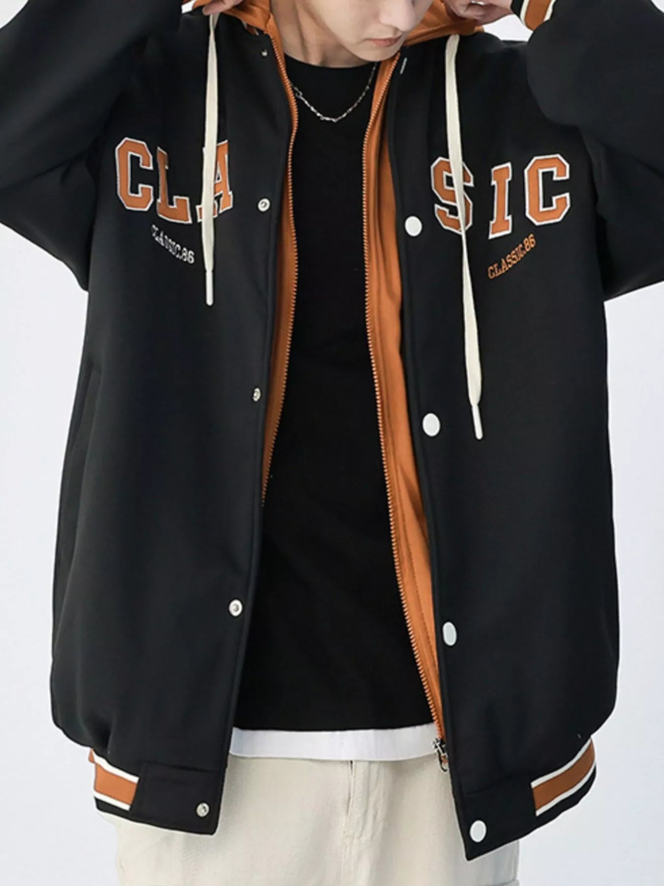 Men's Plus Size Snap Down Long Sleeve Drawstring Hooded Jacket