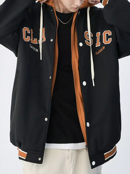 Men's Plus Size Snap Down Long Sleeve Drawstring Hooded Jacket