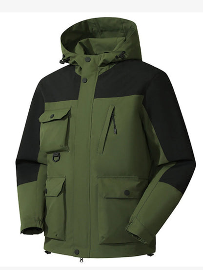 Men's Full Size Multi-Pocket Long Sleeve Hooded Jacket Plus Size