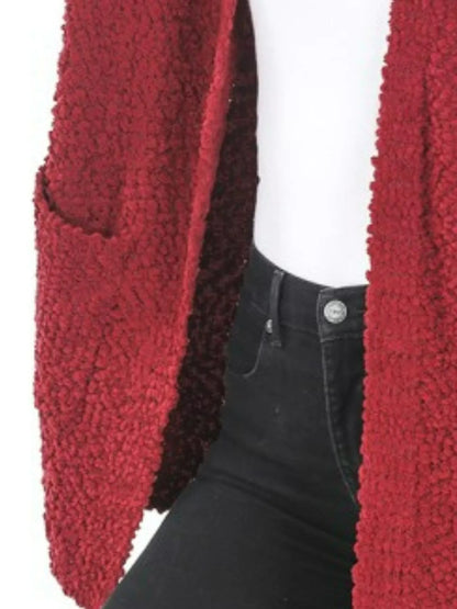 Zenana Long Sleeve Popcorn Sweater Cardigan with Pockets