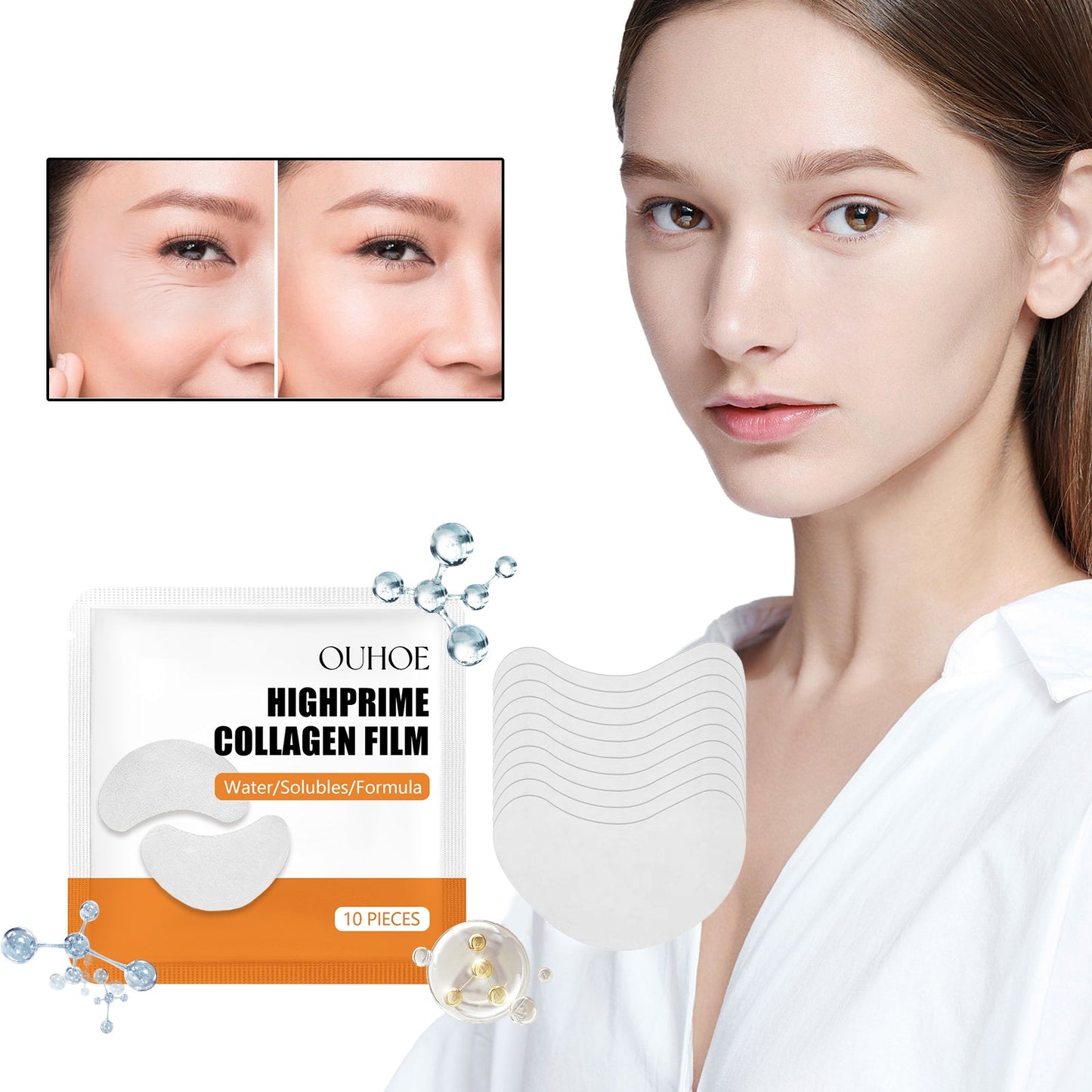 OUHOE Highprime Collagen Film, Desalination Eye Fine Lines Crow's Feet Deep Black Rim Of The Eye Moist Firming Skin