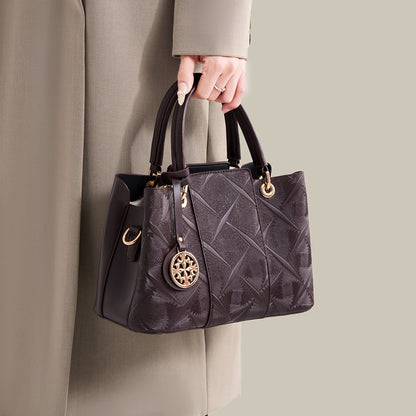 Embossed Pattern Leather Top Handle Handbag
