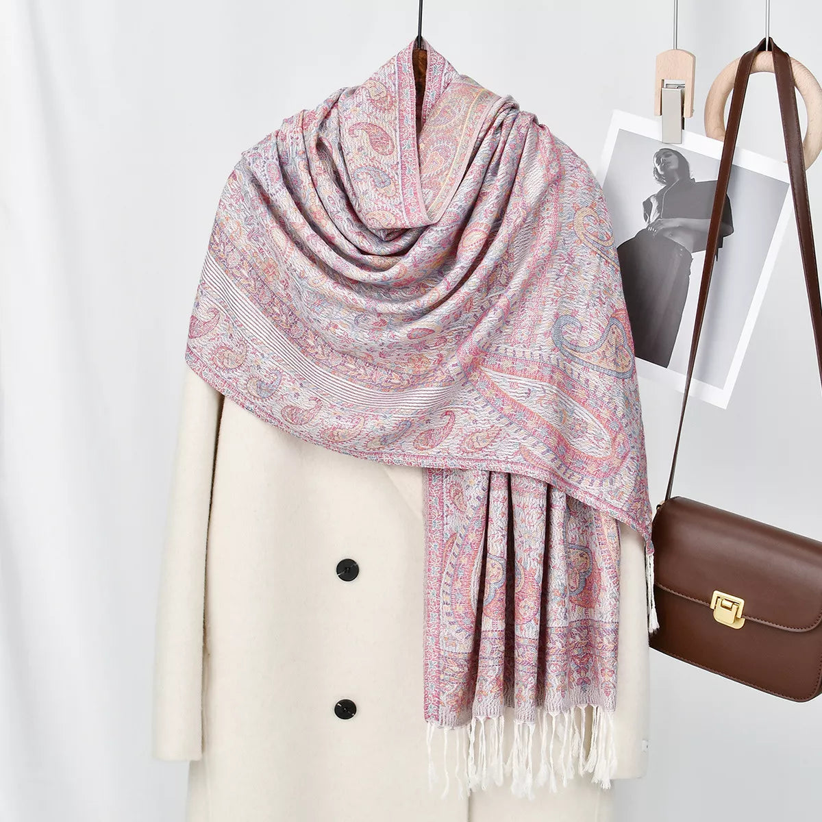 Paisley Patterned Raw Hem Scarf