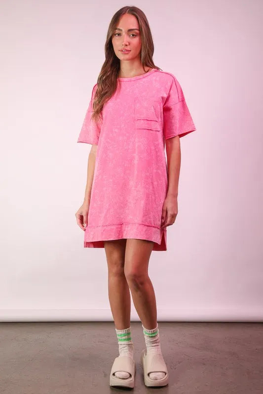 VERY J Plus Size Mineral Washed Knit Shift Mini Dress