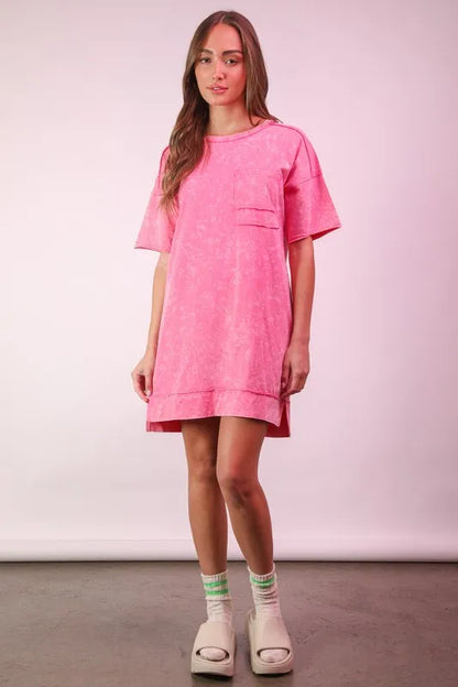 VERY J Plus Size Mineral Washed Knit Shift Mini Dress