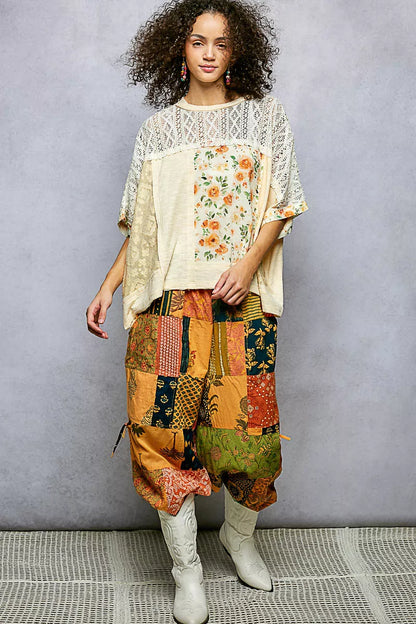 POL Floral Patchwork Lace Accent Blouse
