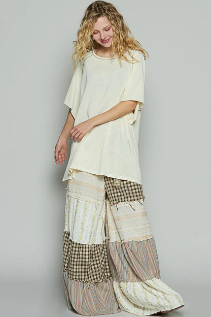 POL Contrast Stitching Half Sleeve Oversized T-Shirt