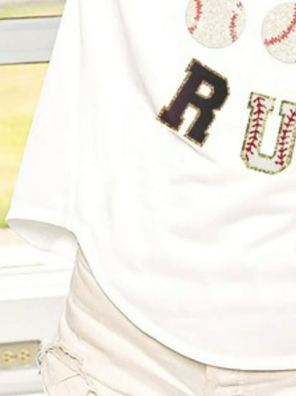 BiBi Baseballs Homerun Letter Washed Short Sleeve Top