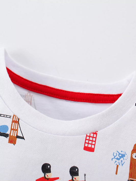 Children's Printed Round Neck Tee and Shorts Set