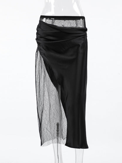 Lace Panel Midi Skirt