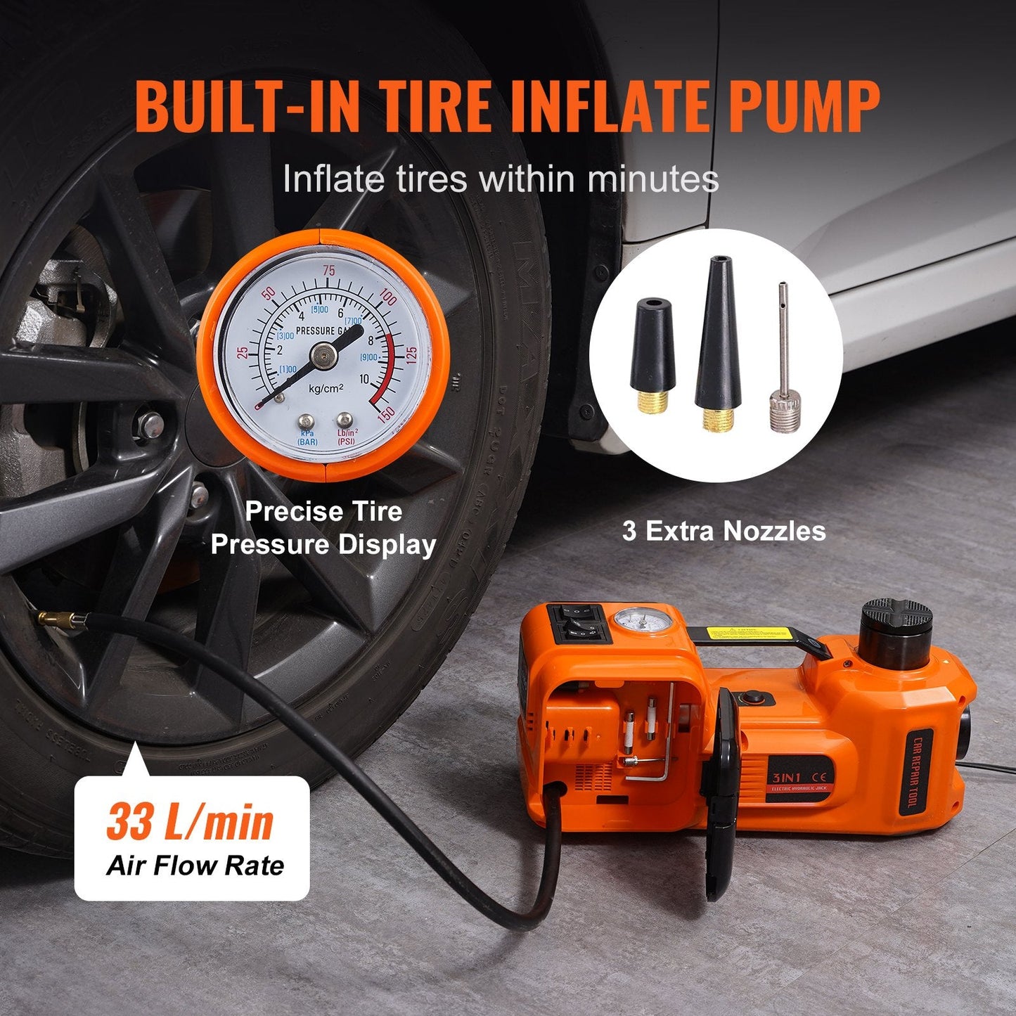 VEVOR Electric Car Jack, 5 Ton 11023 LBS Hydraulic Car Jack, Portable Car Jack Lifting With Built-in Inflatable Pump And LED Light, Car Jack For SUV MPV Sedan Truck Change Tires Garage Repair