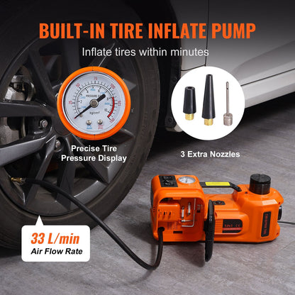 VEVOR Electric Car Jack, 5 Ton 11023 LBS Hydraulic Car Jack, Portable Car Jack Lifting With Built-in Inflatable Pump And LED Light, Car Jack For SUV MPV Sedan Truck Change Tires Garage Repair