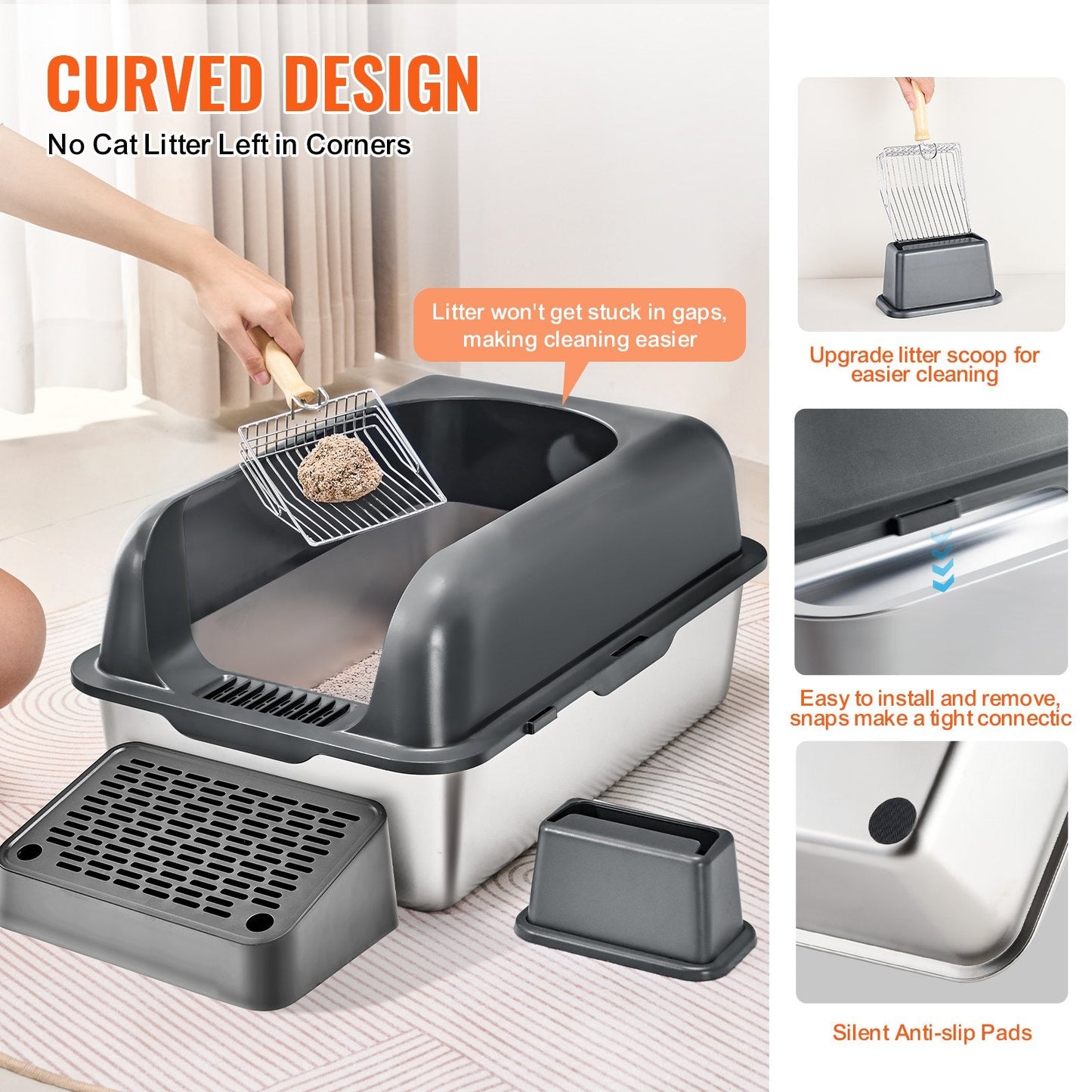 6 In Deep Cat Litter Box Odor-Free Litter Box With Filtering Foot Board