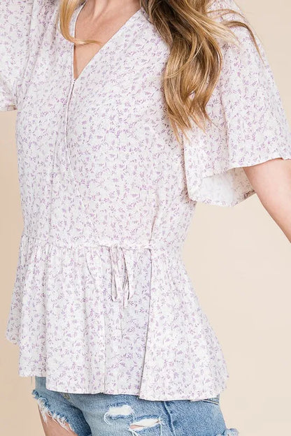 Lime 'N' Chili Ditsy Print V-Neck Short Sleeve Wrap Blouse