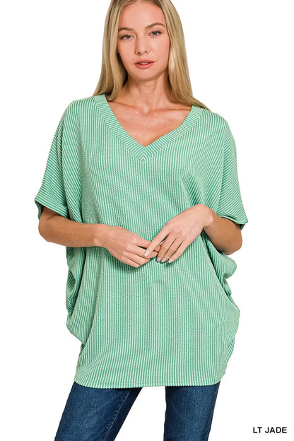 Zenana Raised Rib V-Neck Batwing Top