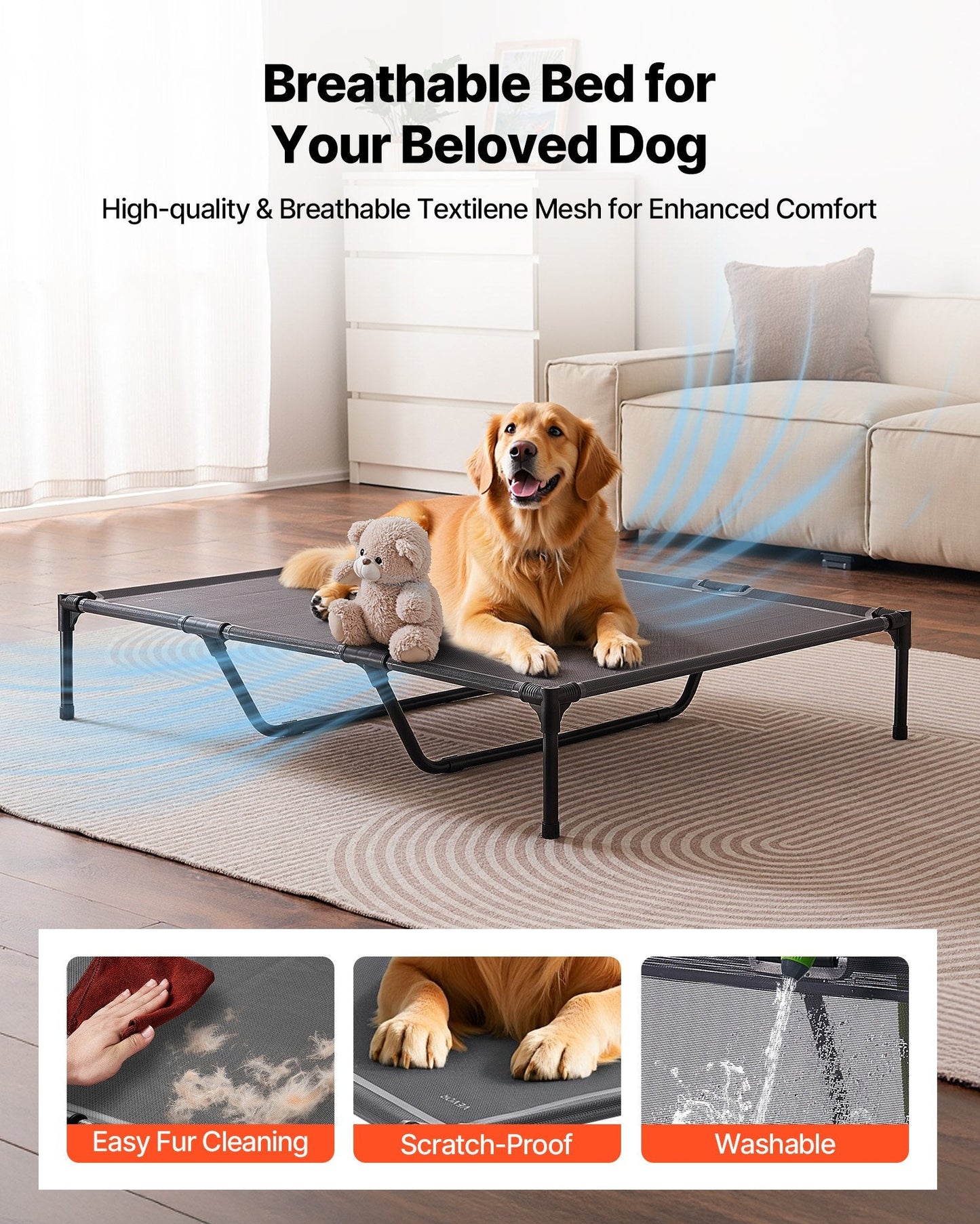Elevated Dog Bed For Large Dog Portable Raised Dog Cot With Metal Frame XL
