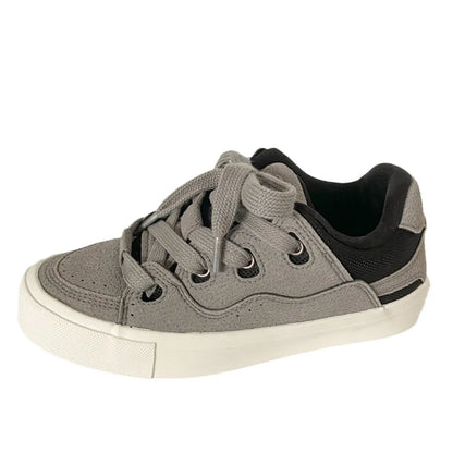 Contrast Lace Up Round Toe Flats Sneakers