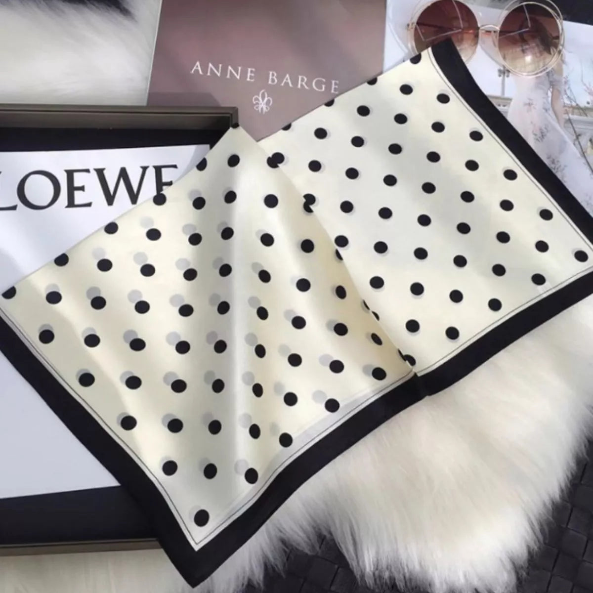 Elegant Polka Dot Silk Scarf