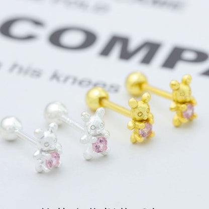 925 Sterling Silver Bear Stud Earrings