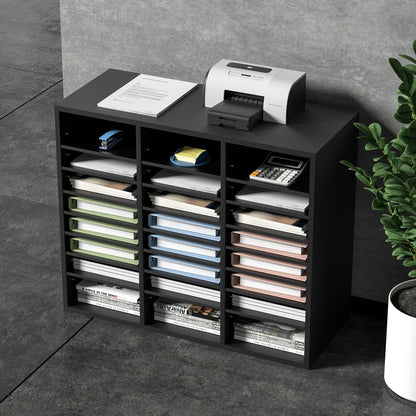 VEVOR Wood Literature Organizer, 24 Compartments, File Sorter With Removable Shelves, Mailboxes Slot For Office Home Classroom Mailrooms Organization, EPA Certified, Black