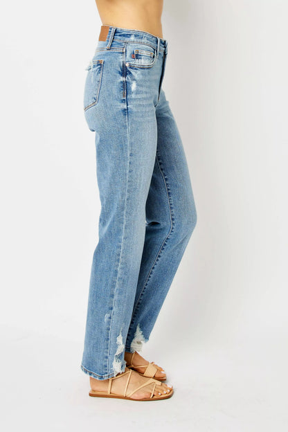 Judy Blue Full Size High Waist Straight Jeans with Heavy Destroy Plus Size