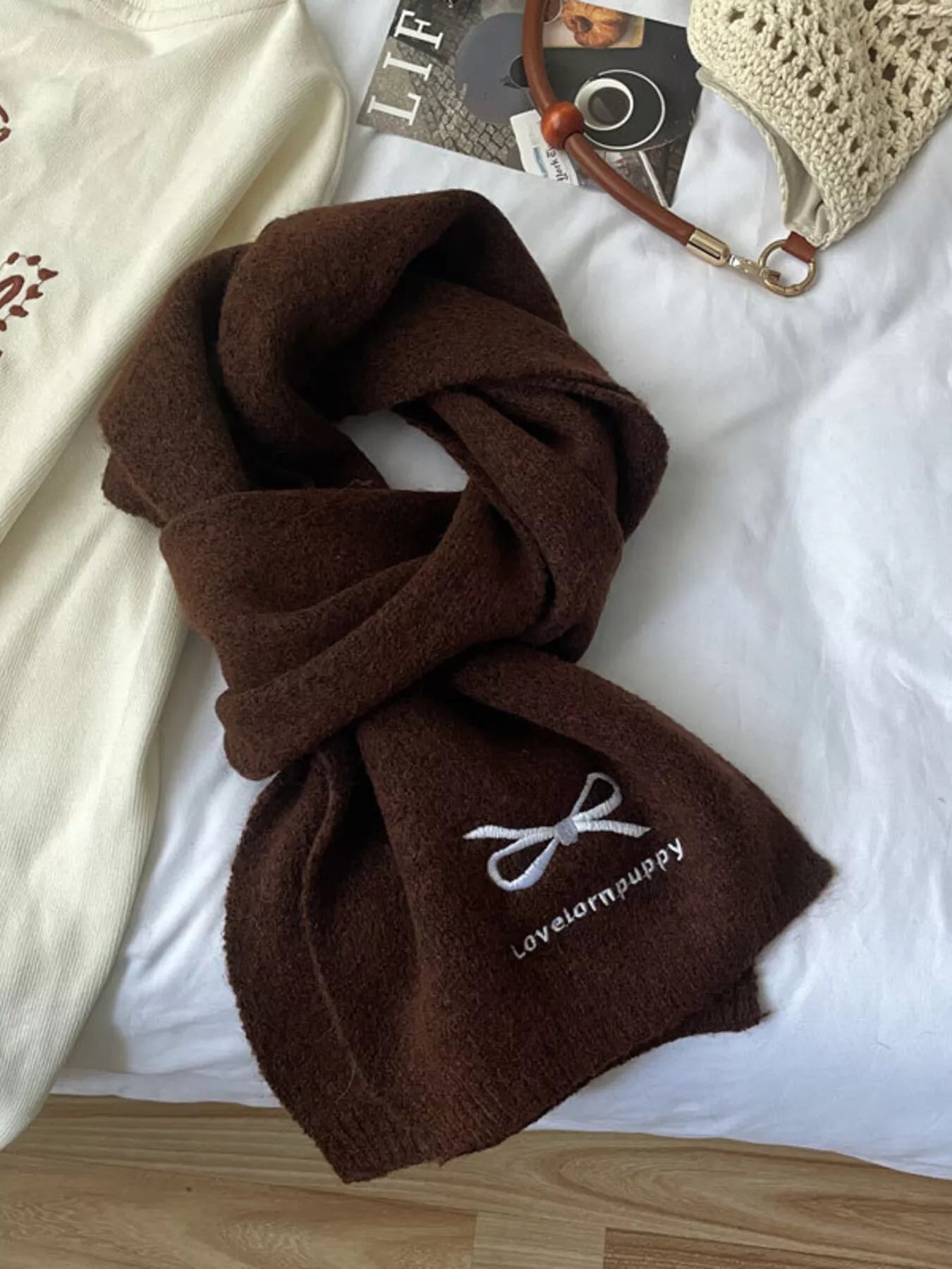 Embroidered Bowknot Scarf
