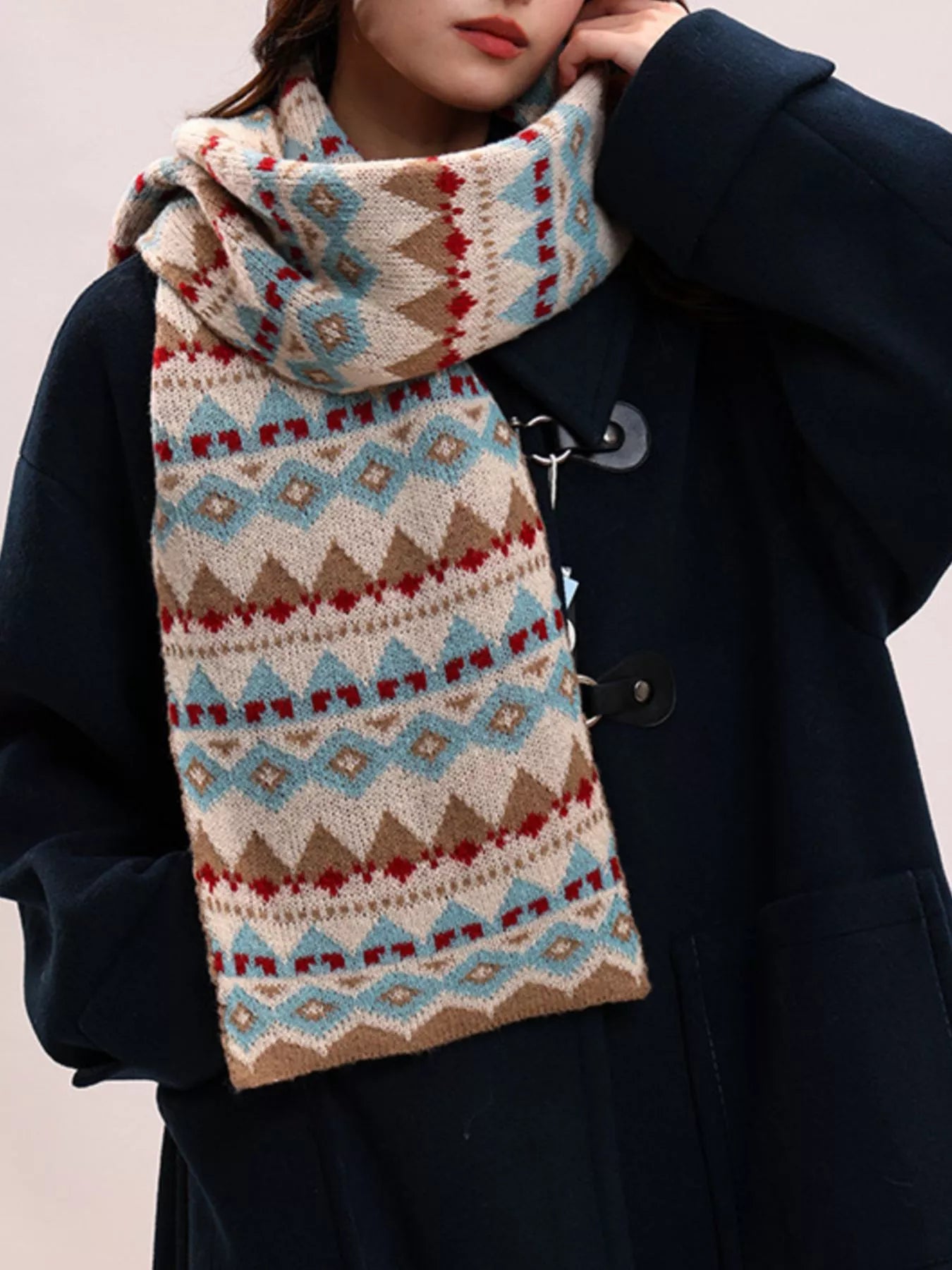 Vintage Geometric Knitted Scarf