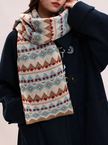Vintage Geometric Knitted Scarf