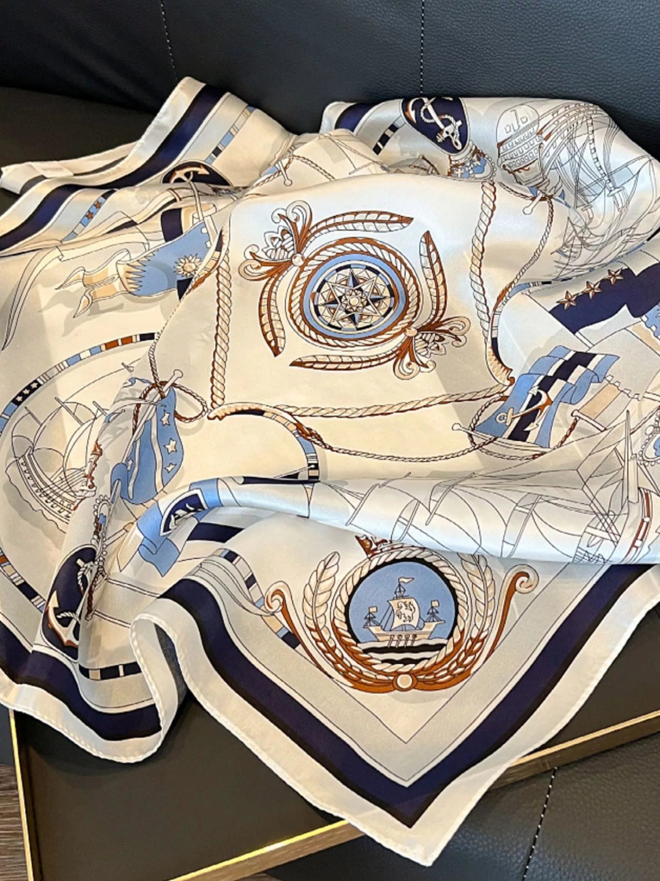 Nautical Print Silk Square Scarf