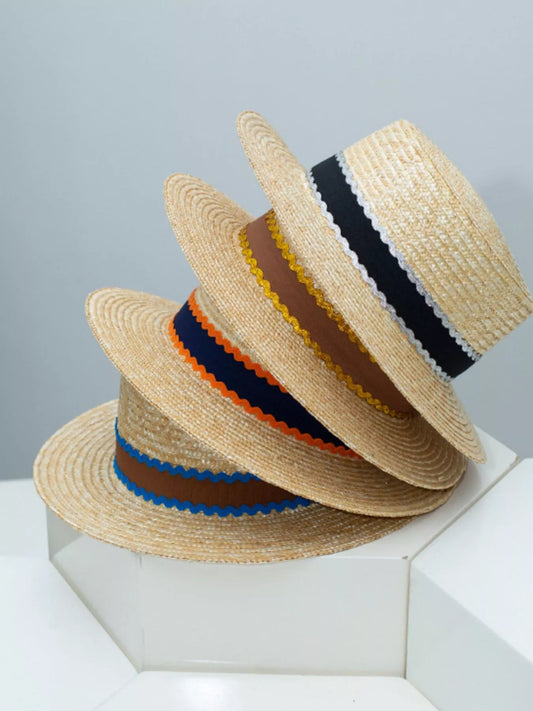 Straw Boater Hat with Decorative Band