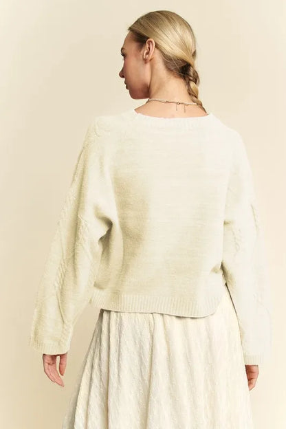 Davi & Dani Diamond Cable Pattern Drop Shoulder Sweater