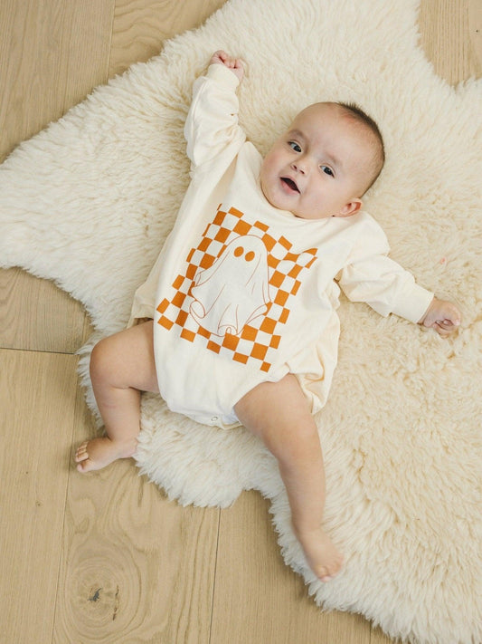 Checkered Ghost Sweatshirt Romper