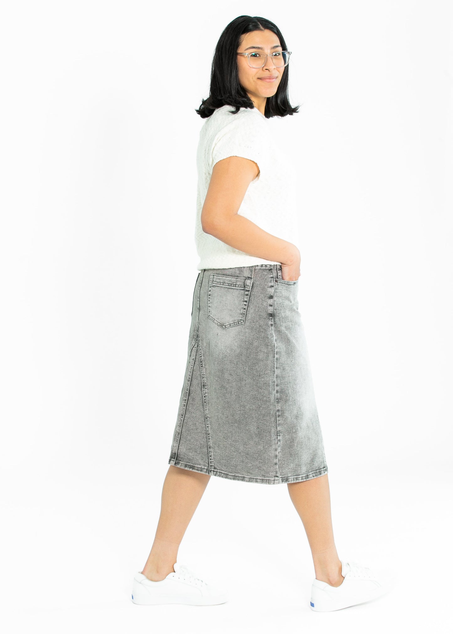 Claire A-line Denim Midi Skirt