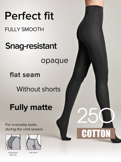 Tights Conte Cotton 250 Den - Warm Opaque