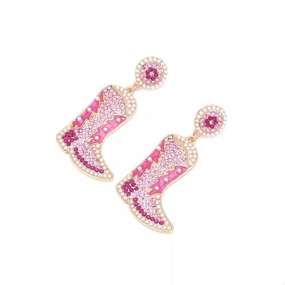 Rhinestone Cowboy Boot Dangle Earrings