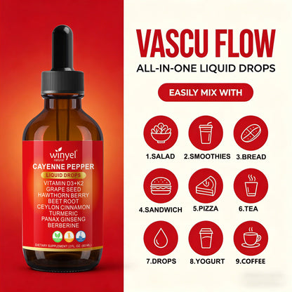 WINYEL Cayenne Pepper Drops Herbal Supplement, Hawthorn Berry, Vitamin D3 K2, Beet Root, Ceylon Cinnamon, Turmeric & Berberine Extract, 60ML