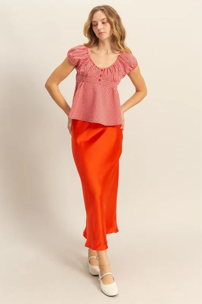 HYFVE Gingham Scoop Neck Cap Sleeve Blouse