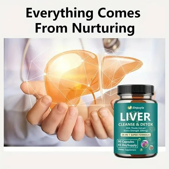 Liver Support Supplement 20-in-1 Detox Formula - Extra Strength Milk Thistle 300mg, 90 Capsules