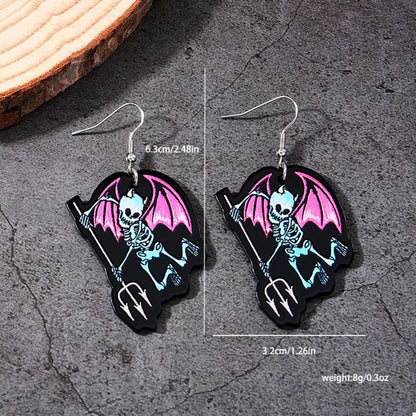 Halloween Spooky Skeleton Devil Wing Dangle Earrings