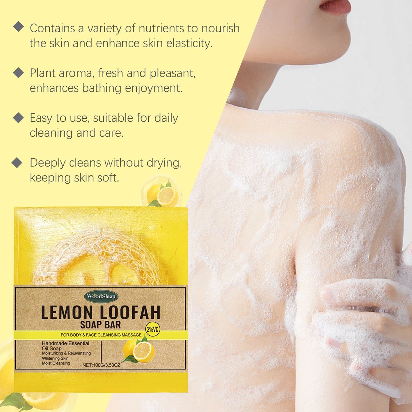 WoodSleep Loofah Lemon Essential Oil Soap Gently Cleanses Body And Skin With Refreshing Oil Control Treatment Soap