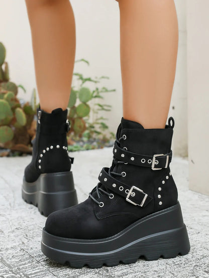 Lace Up Platform Wedge Boots