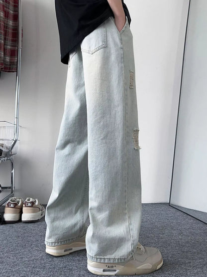 Men's Full Size Distressed Wide Leg Jeans Plus Size