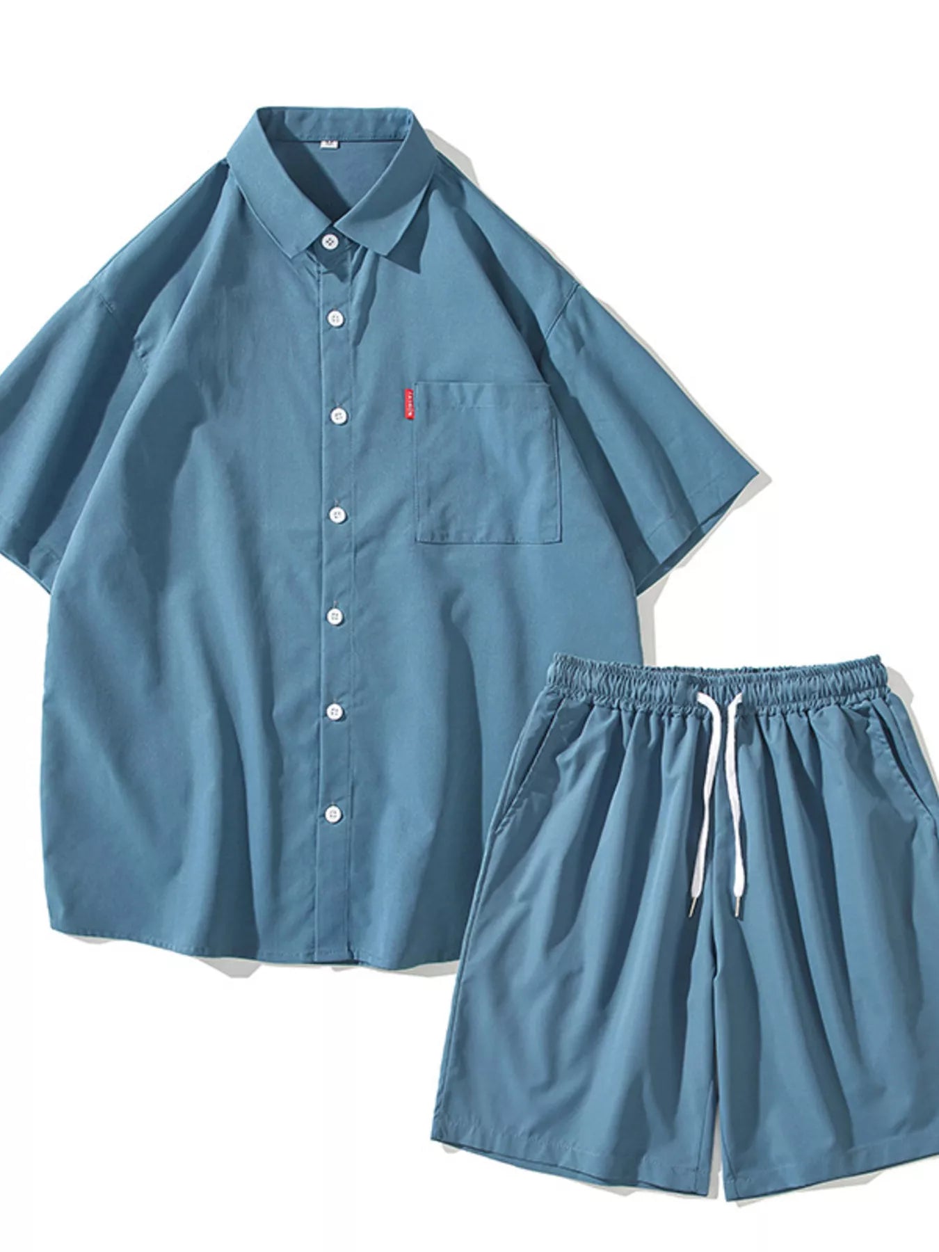Men's Plus Size Casual Solid Color Shirt & Shorts Set