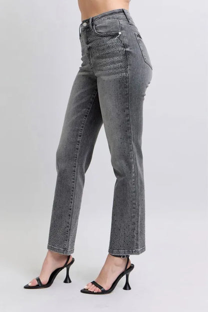 Judy Blue Full Size High Waist Rhinestone Straight Jeans Plus Size